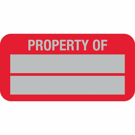 LUSTRE-CAL Property ID Label PROPERTY OF5 Alum Dark Red 1.50in x 0.75in  2 Blank # Pads, 100PK 253769Ma2Rd0000